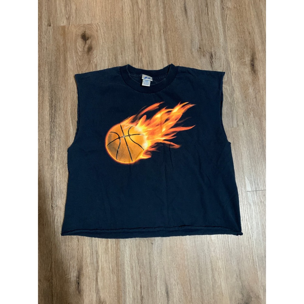 Vintage 90s Pro Spirit flaming basketball cropped muscle tank - fits medium mens